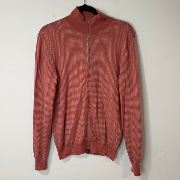 Fioroni Men's Full Zip Sweater Italian Cashmere Silk Wool Blend Red Salmon 50 M - Picture 1 of 7